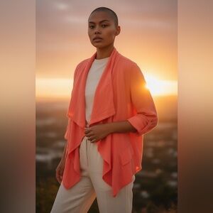 Coral Draped Linen Cardigan